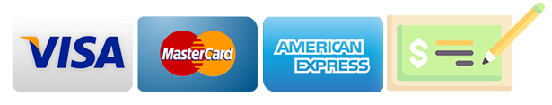 Accepted payment methods: Visa, MasterCard, American Express, and check.
